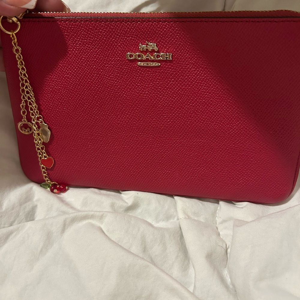Coach Vibrant Red Clutch with Gold Accents